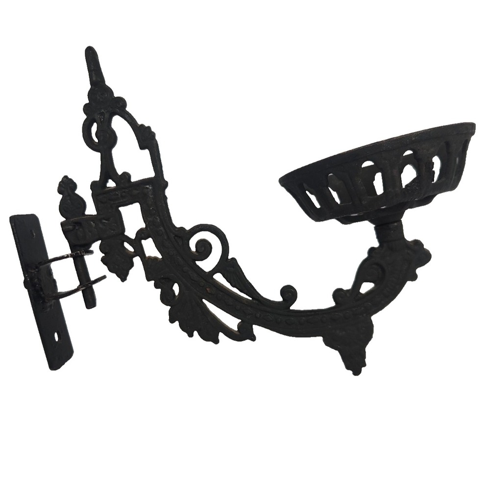 Antique Cast Iron Swinging Wall Bracket Oil Lamp Holder Ornate Hinge Sconce